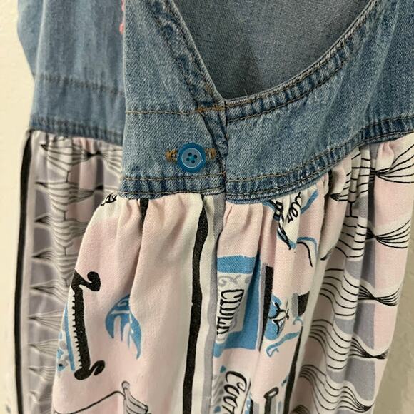 Dragonfly Dreams Women's Denim Jumper Dress L Sleeveless Embroidered Details - Picture 6 of 9